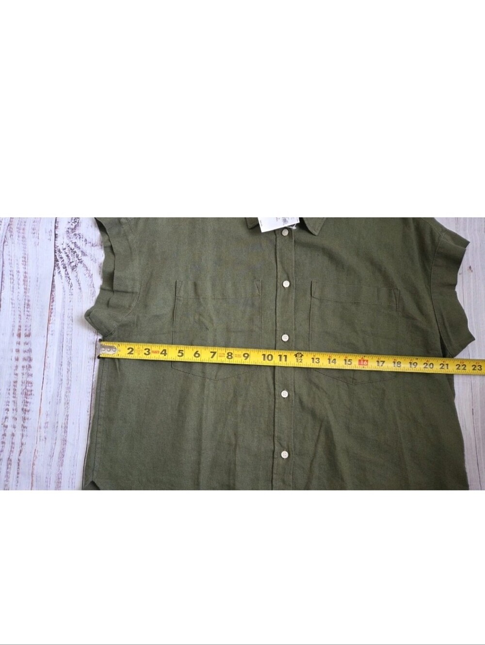 GAP Olive Green Linen Blend Cropped Button Down Shirt Small Tall NEW NWT 875993 - Picture 9 of 9